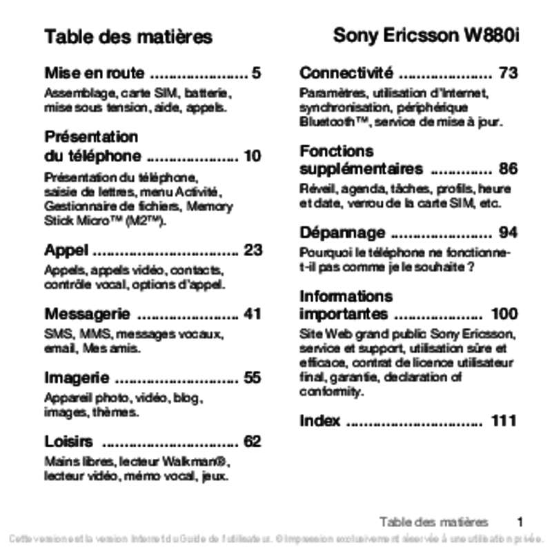 Guide utilisation SONY W880  de la marque SONY