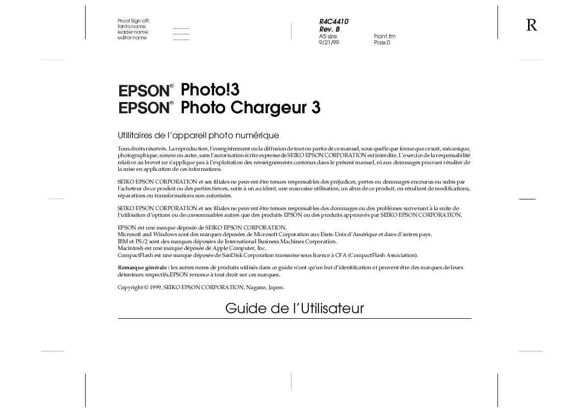 Guide utilisation EPSON PHOTOPC 2100Z  de la marque EPSON