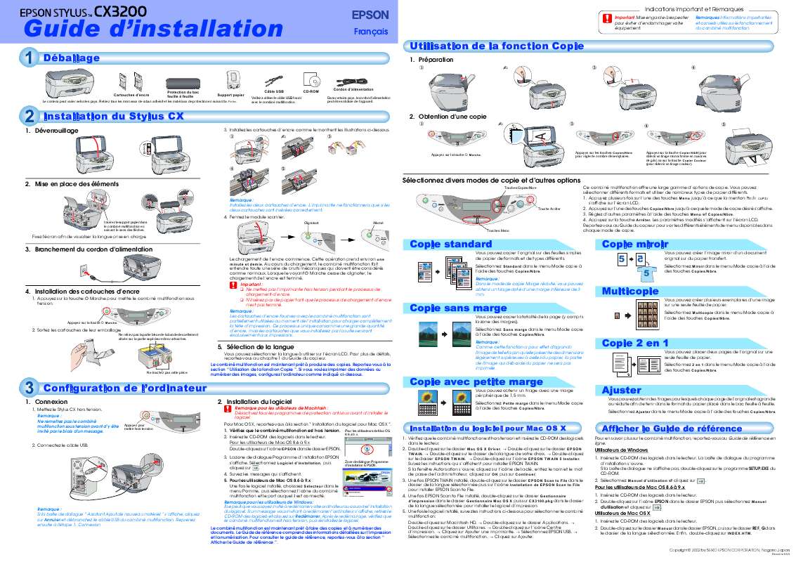 Guide utilisation EPSON STYLUS CX3200  de la marque EPSON