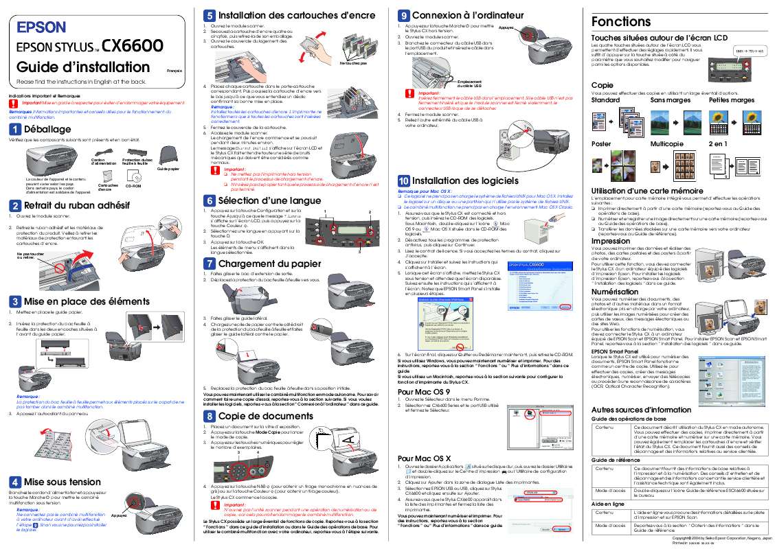Guide utilisation EPSON STYLUS CX6600  de la marque EPSON