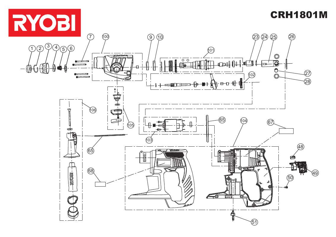 Guide utilisation RYOBI CRH1801M  de la marque RYOBI