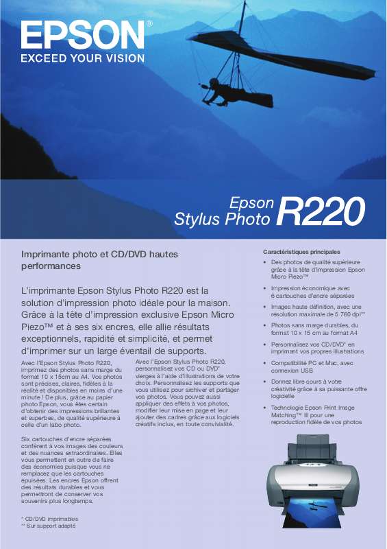Guide utilisation EPSON STYLUS PHOTO R220  de la marque EPSON