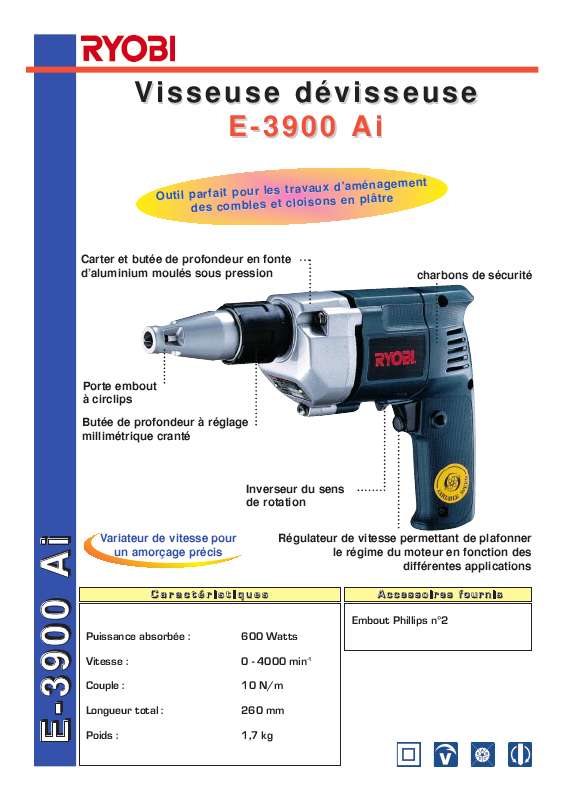 Guide utilisation  RYOBI E-3900I  de la marque RYOBI