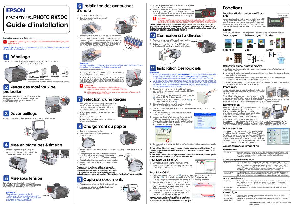 Guide utilisation EPSON STYLUS PHOTO RX500  de la marque EPSON