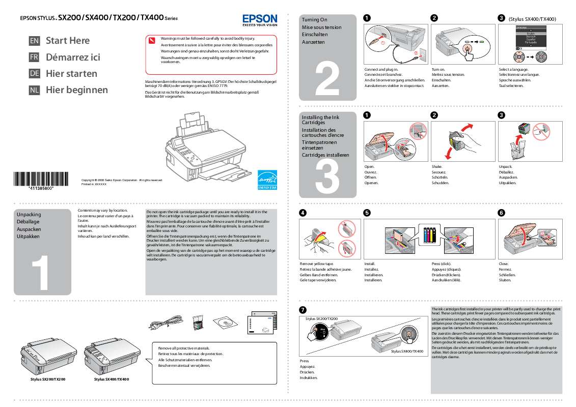 Guide utilisation EPSON SX200  de la marque EPSON