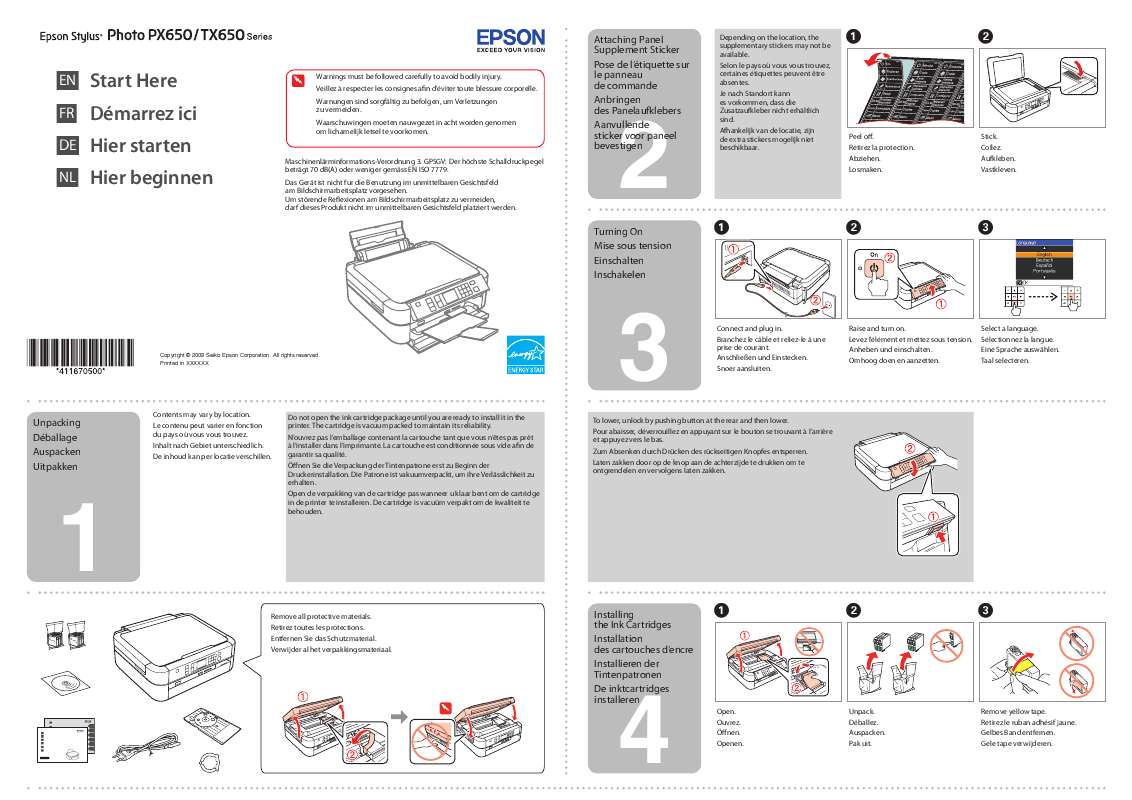 Guide utilisation EPSON STYLUS PHOTO TX650  de la marque EPSON