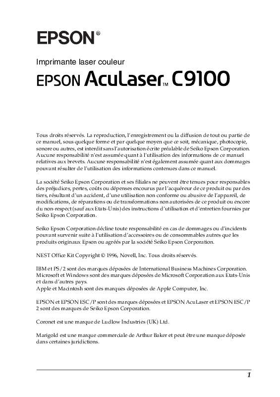 Guide utilisation EPSON ACULASER C9100  de la marque EPSON