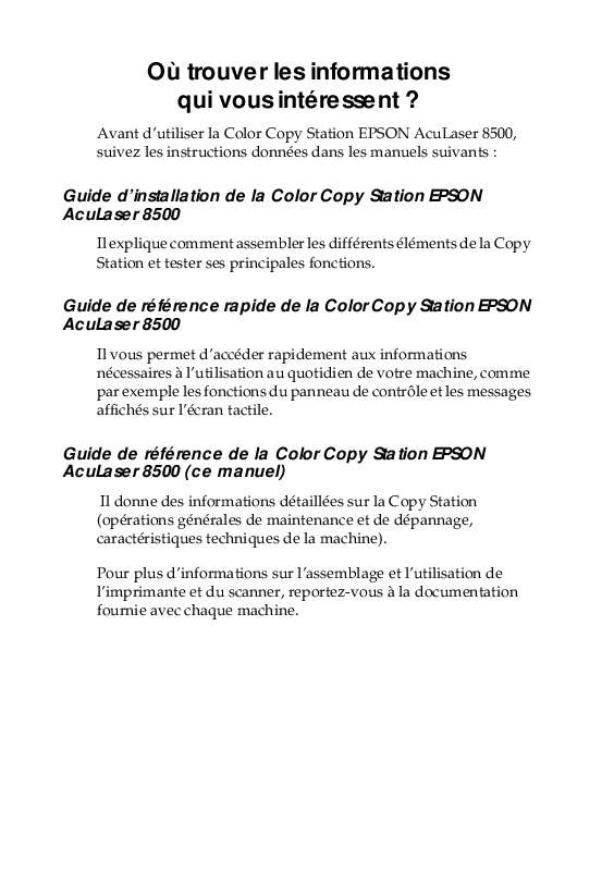 Guide utilisation EPSON COLOR COPY STATION 8500  de la marque EPSON