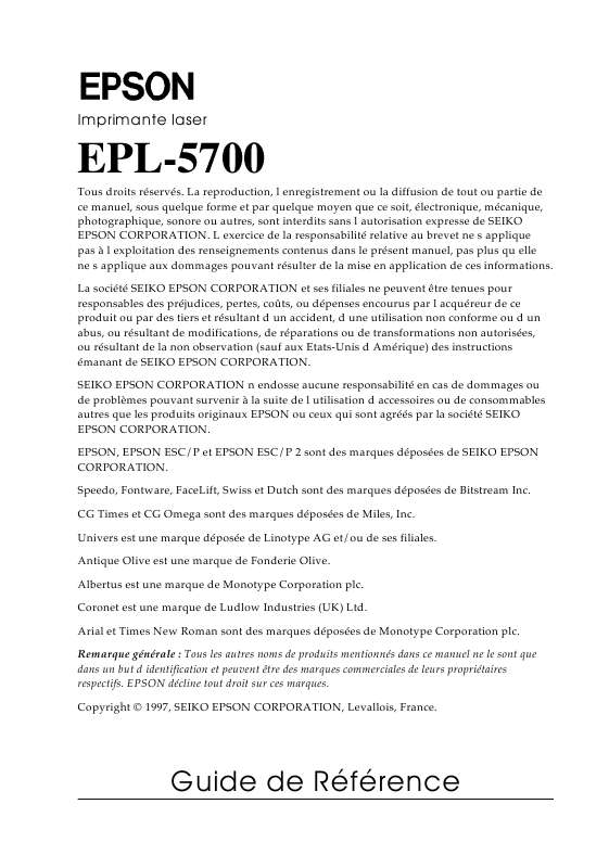 Guide utilisation EPSON EPL-5700  de la marque EPSON