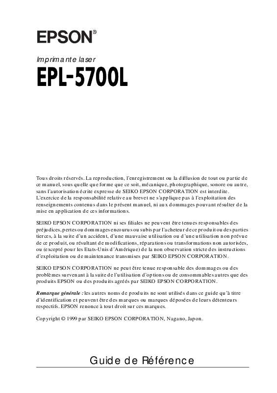 Guide utilisation EPSON EPL-5700L  de la marque EPSON