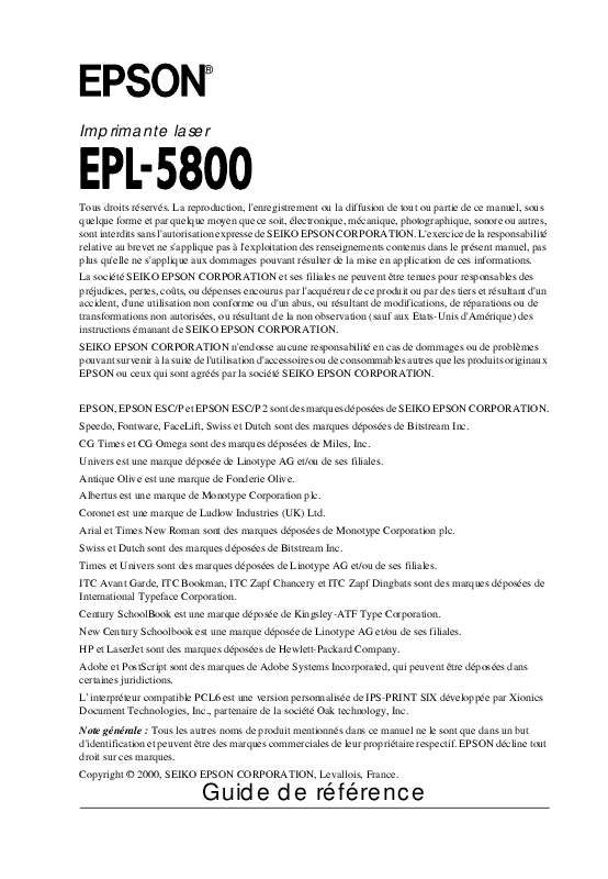 Guide utilisation EPSON EPL-5800  de la marque EPSON