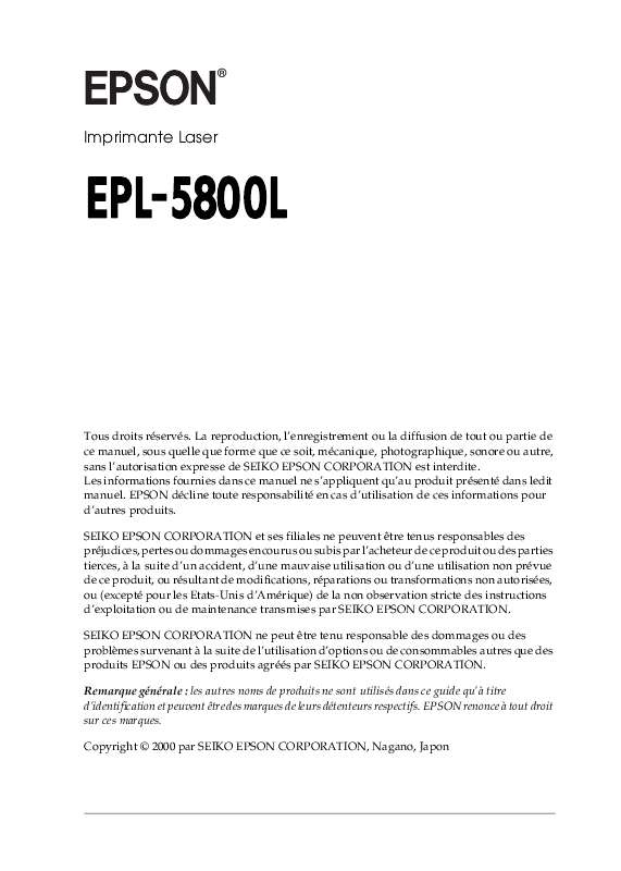 Guide utilisation EPSON EPL-5800L  de la marque EPSON