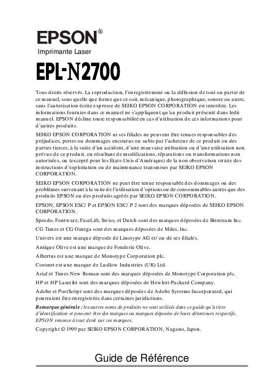Guide utilisation EPSON EPL-N2700  de la marque EPSON