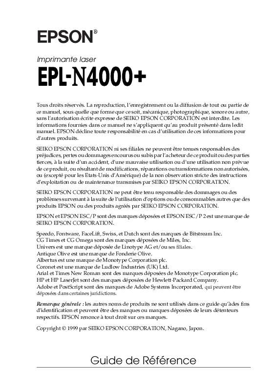 Guide utilisation EPSON EPL-N4000+  de la marque EPSON