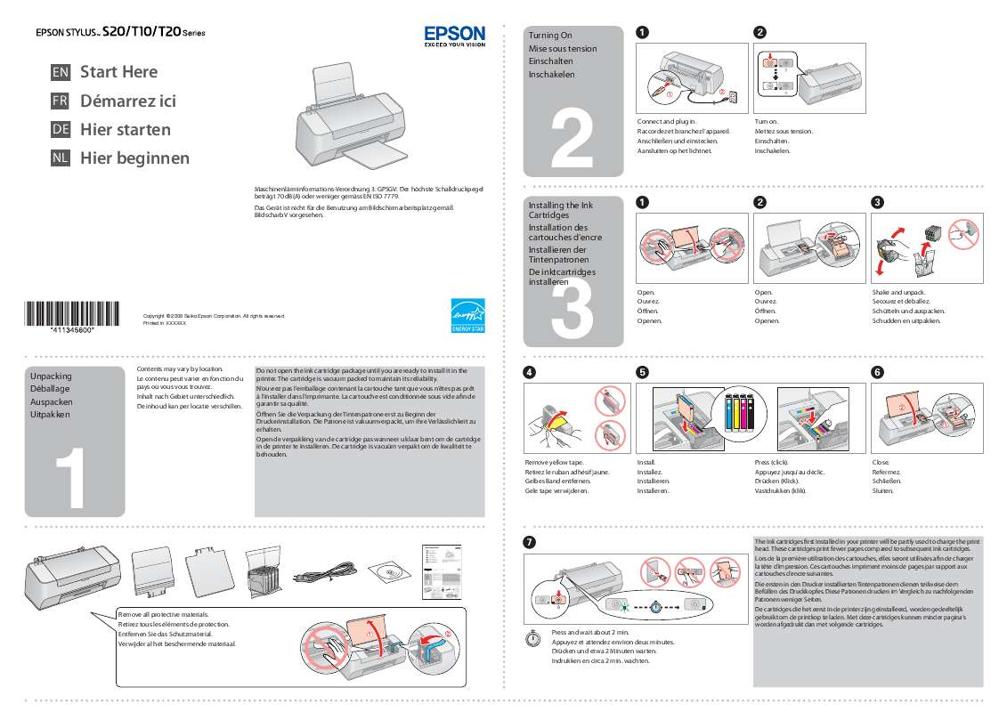 Guide utilisation EPSON STYLUS T20  de la marque EPSON