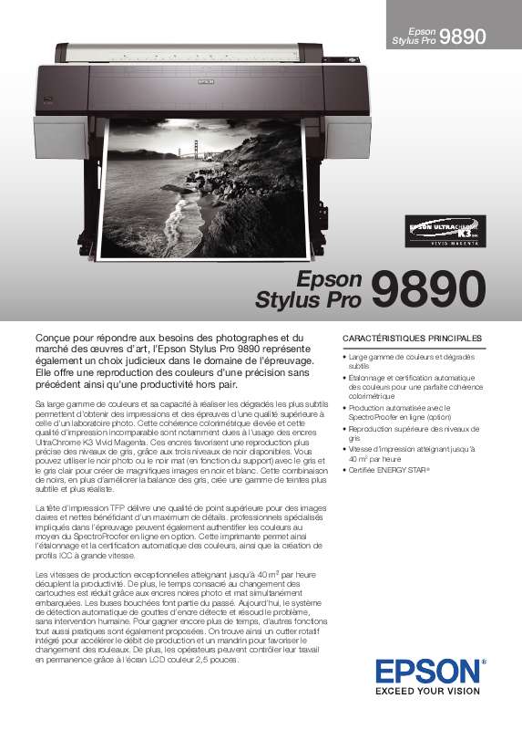 Guide utilisation EPSON STYLUS PRO 9890  de la marque EPSON