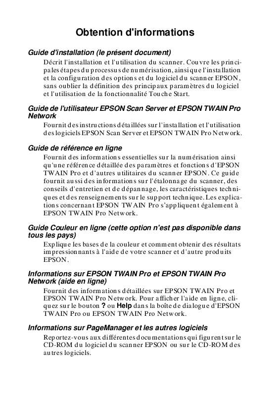 Guide utilisation EPSON GT-10000+  de la marque EPSON