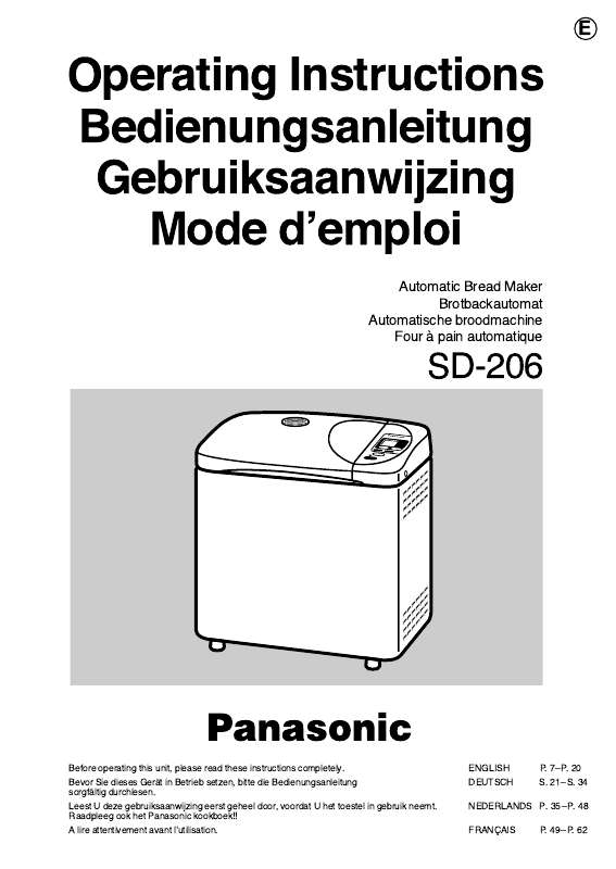 Guide utilisation PANASONIC SD-206 de la marque PANASONIC