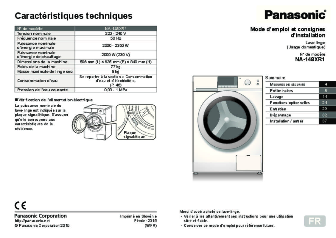 Guide utilisation PANASONIC NA-148XR1 de la marque PANASONIC