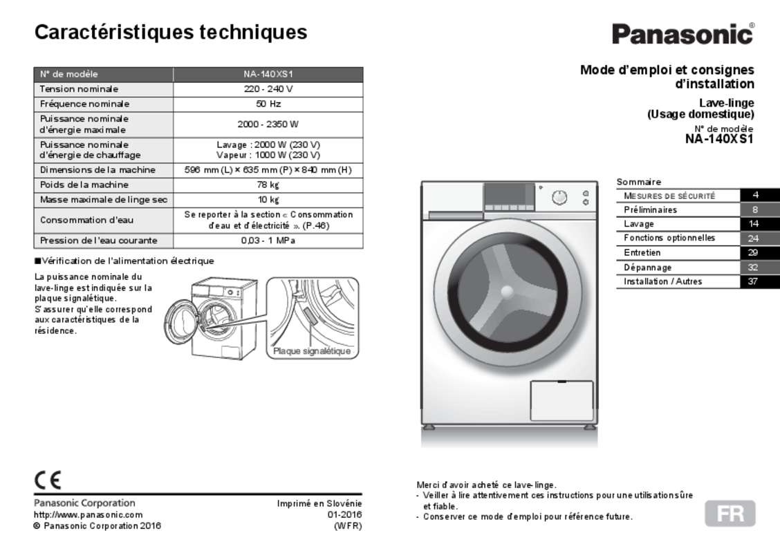 Guide utilisation PANASONIC NA-140XS1 de la marque PANASONIC