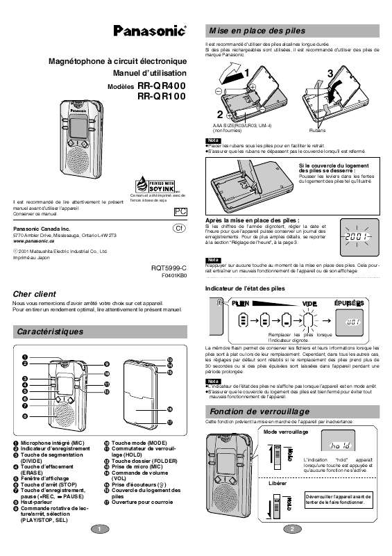 Guide utilisation PANASONIC RR-QR100  de la marque PANASONIC
