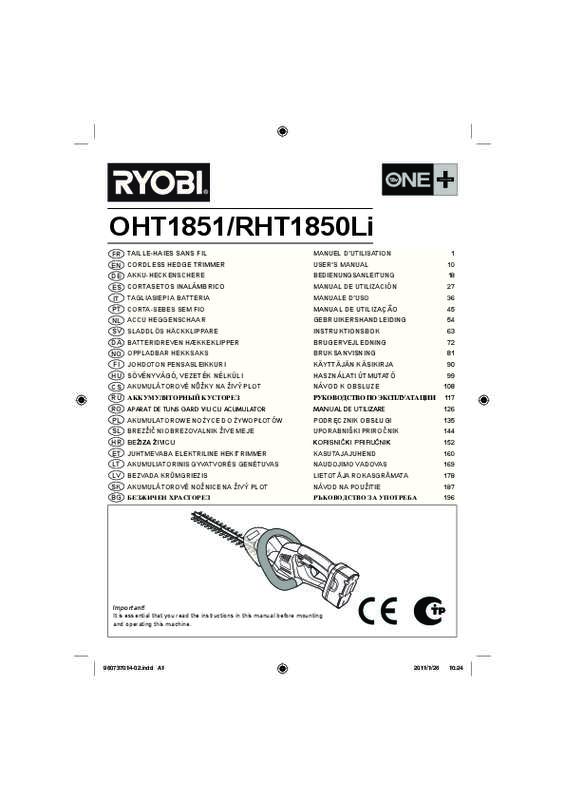 Guide utilisation RYOBI RHT 1850XLI  de la marque RYOBI
