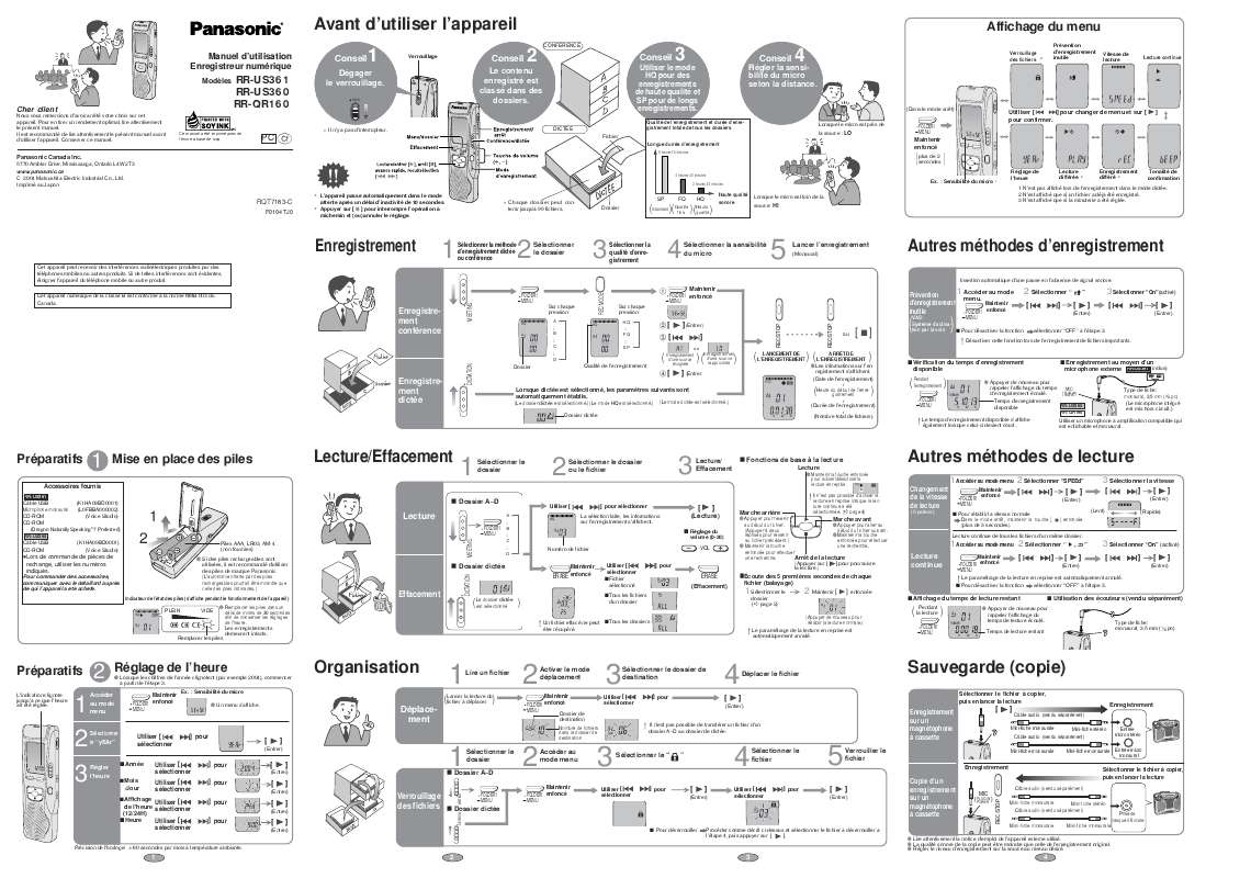 Guide utilisation PANASONIC RR-QR160  de la marque PANASONIC