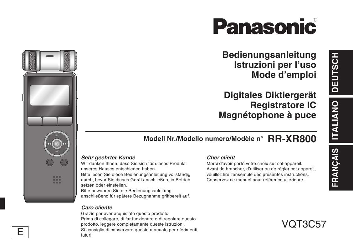 Guide utilisation PANASONIC RR-XR800E  de la marque PANASONIC