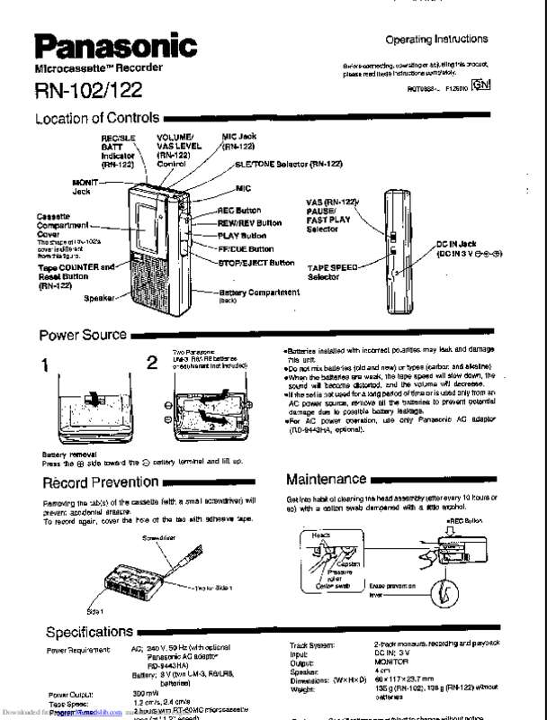 Guide utilisation PANASONIC RN 125  de la marque PANASONIC
