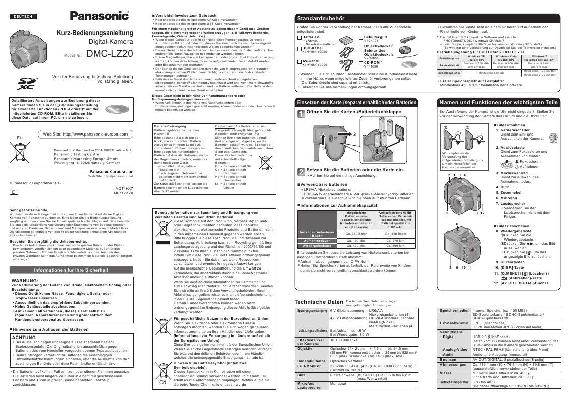 Guide utilisation PANASONIC DMC-LZ20E  de la marque PANASONIC
