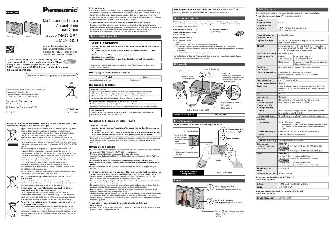 Guide utilisation PANASONIC DMC-FS50EF  de la marque PANASONIC