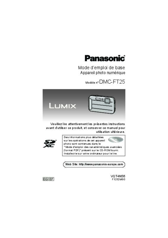 Guide utilisation PANASONIC DMC-FT25  de la marque PANASONIC