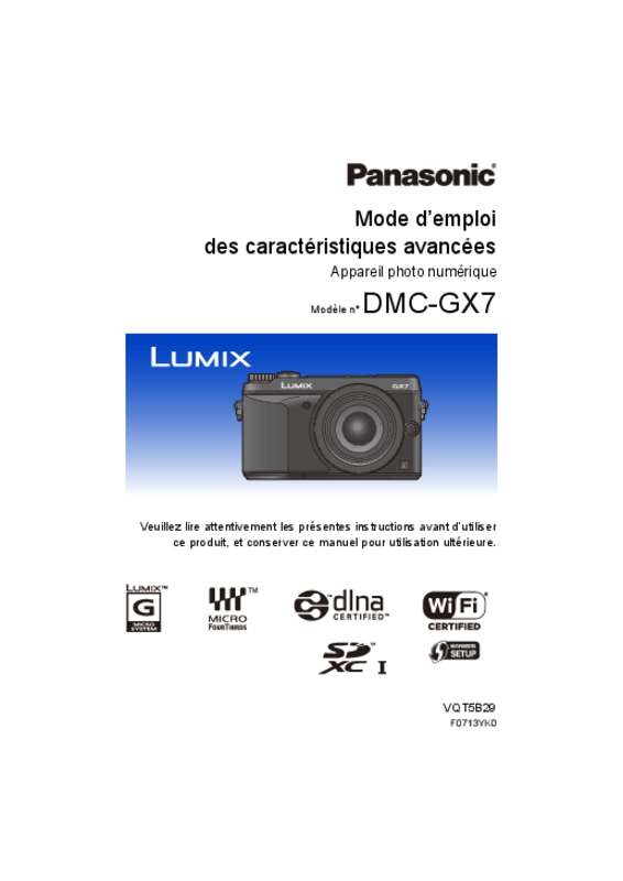 Guide utilisation PANASONIC DMC-GX7EG  de la marque PANASONIC