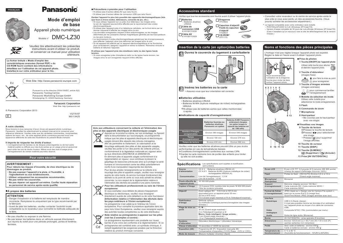 Guide utilisation PANASONIC DMC-LZ30E  de la marque PANASONIC