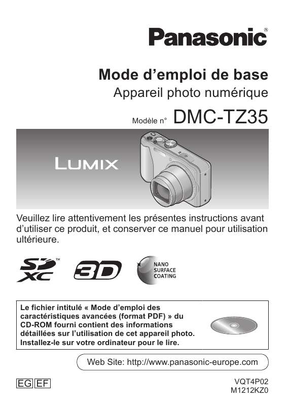 Guide utilisation PANASONIC DMC-TZ35EG  de la marque PANASONIC