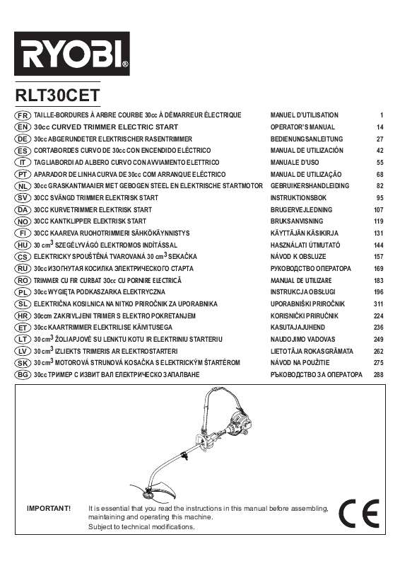 Guide utilisation RYOBI RLT30CET  de la marque RYOBI