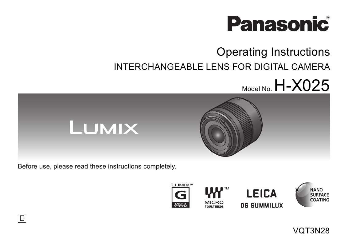 Guide utilisation PANASONIC H-X025E  de la marque PANASONIC