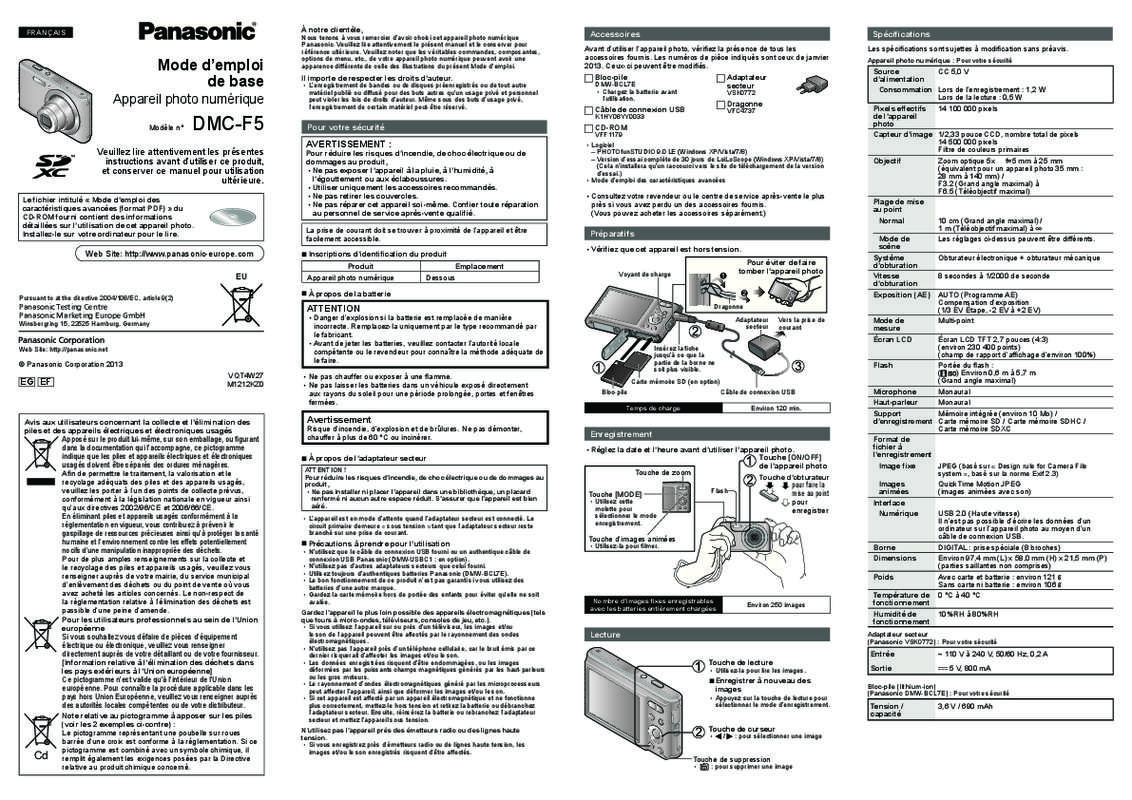 Guide utilisation PANASONIC LUMIX DMC-F5EF  de la marque PANASONIC