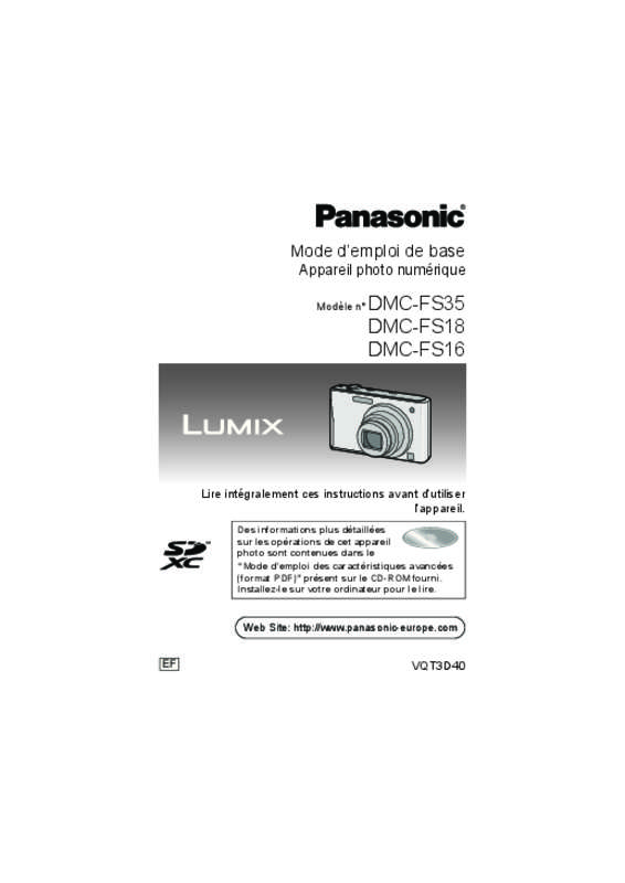 Guide utilisation PANASONIC LUMIX DMC-FS16EF  de la marque PANASONIC