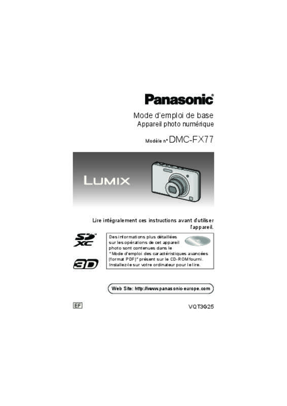 Guide utilisation PANASONIC LUMIX DMC-FX77EF  de la marque PANASONIC