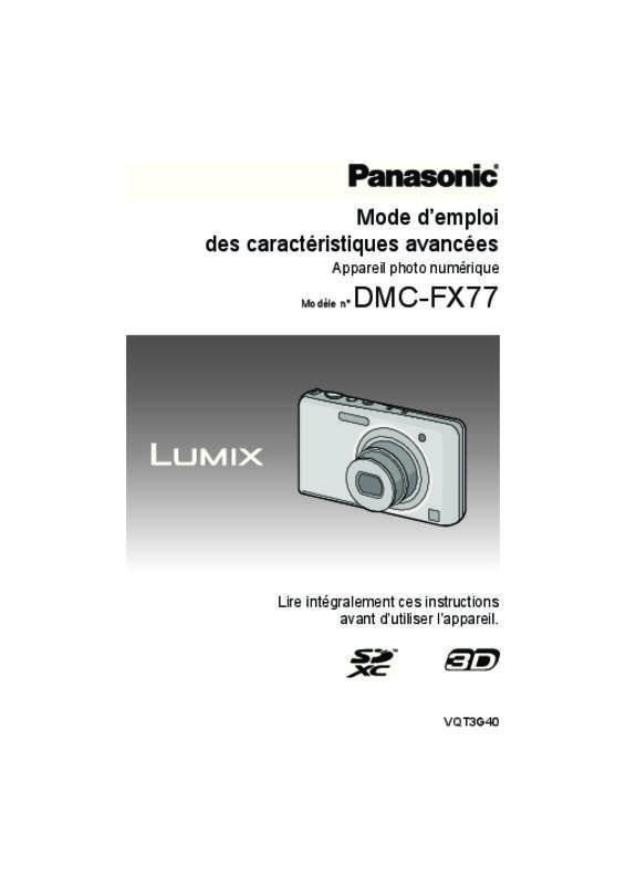 Guide utilisation PANASONIC LUMIX DMC-FX77EG  de la marque PANASONIC
