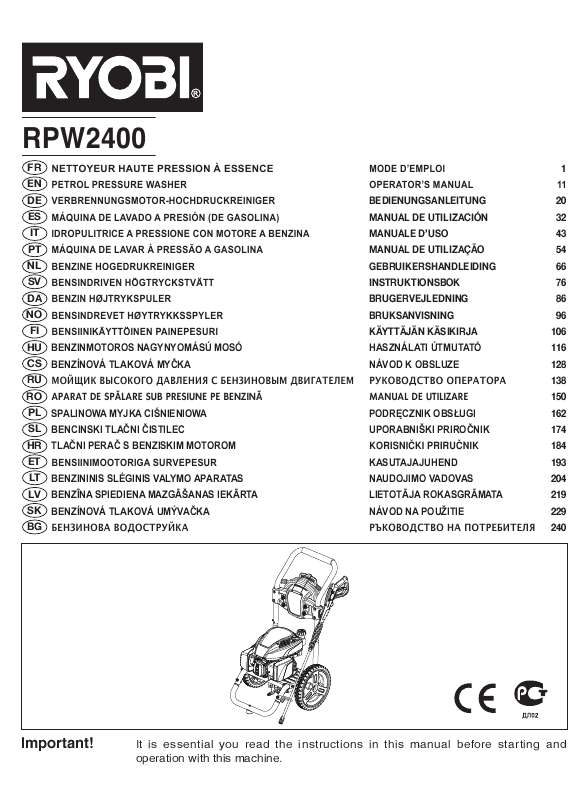 Guide utilisation  RYOBI RPW-2400  de la marque RYOBI