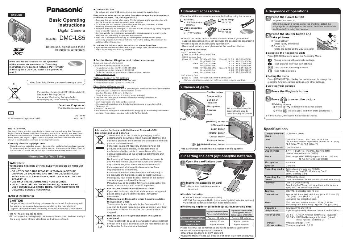 Guide utilisation PANASONIC LUMIX DMC-LS5E  de la marque PANASONIC