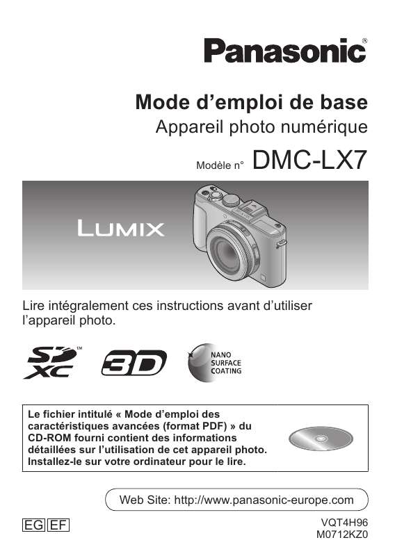 Guide utilisation PANASONIC LUMIX DMC-LX7EF  de la marque PANASONIC
