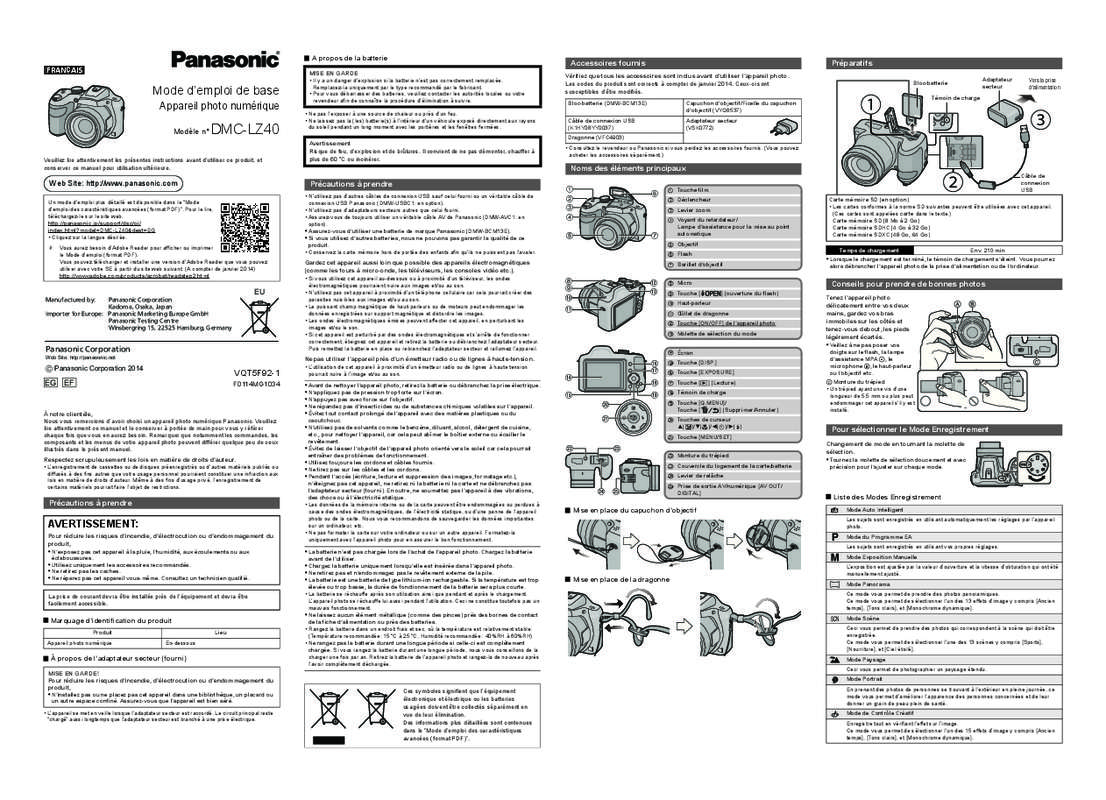 Guide utilisation PANASONIC LUMIX DMC-LZ40  de la marque PANASONIC