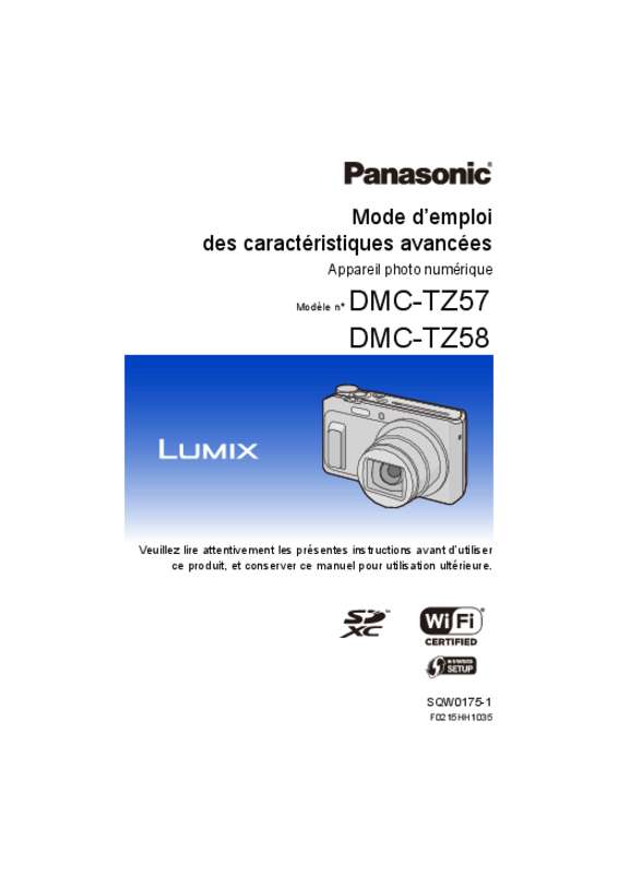 Guide utilisation PANASONIC LUMIX DMC-TZ57  de la marque PANASONIC