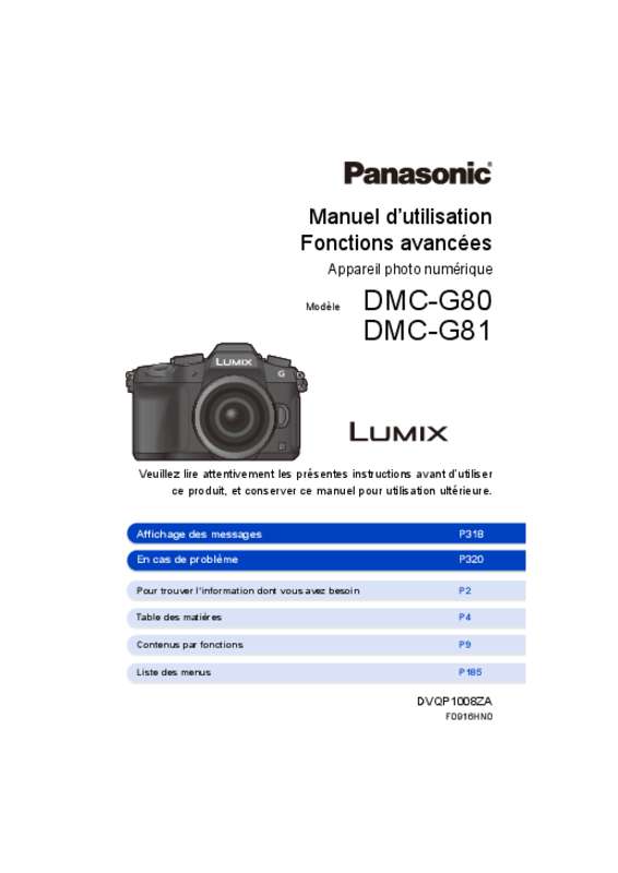 Guide utilisation PANASONIC DMC-G80EF  de la marque PANASONIC