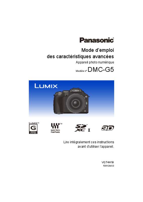 Guide utilisation PANASONIC LUMIX DMC-G5  de la marque PANASONIC