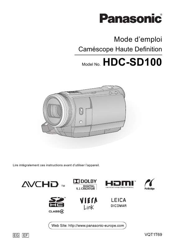 Guide utilisation PANASONIC HDC-SD100  de la marque PANASONIC