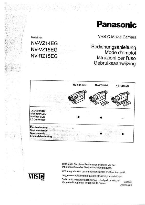 Guide utilisation PANASONIC NV-RZ15EG  de la marque PANASONIC